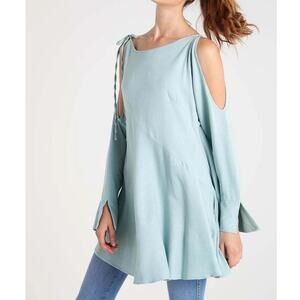 Free People Clear Skies Aqua Mint Cold Shoulder Asymmetrical Relaxed Tunic Top